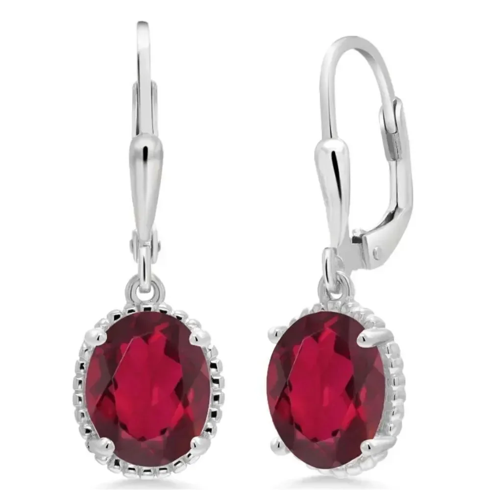 925 Sterling Silver with 3.60Cttw Ruby Red Mystic Quartz Oval Leverback Earrings